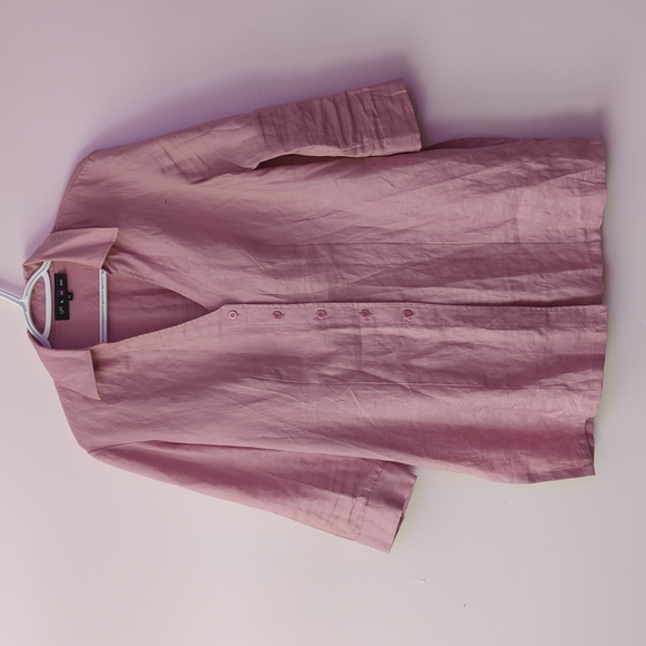 3/50$ 100% Linen Shirt Pink Button Up Size Medium - Picture 2 of 7